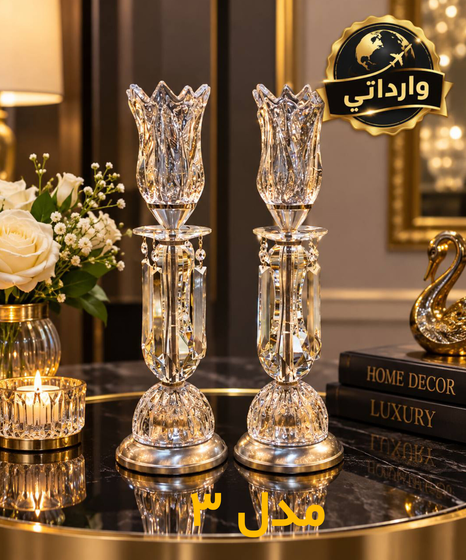 شمعدان جفتی وارداتی کریستالی